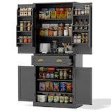 thumbnail of Vorratsschrank 80x40x182 cm Schwarz mit Schublade, 4 Türen, verstellbaren Einlegeböden und Kippschutz, Korpus aus MDF, moderner schlichter Stil