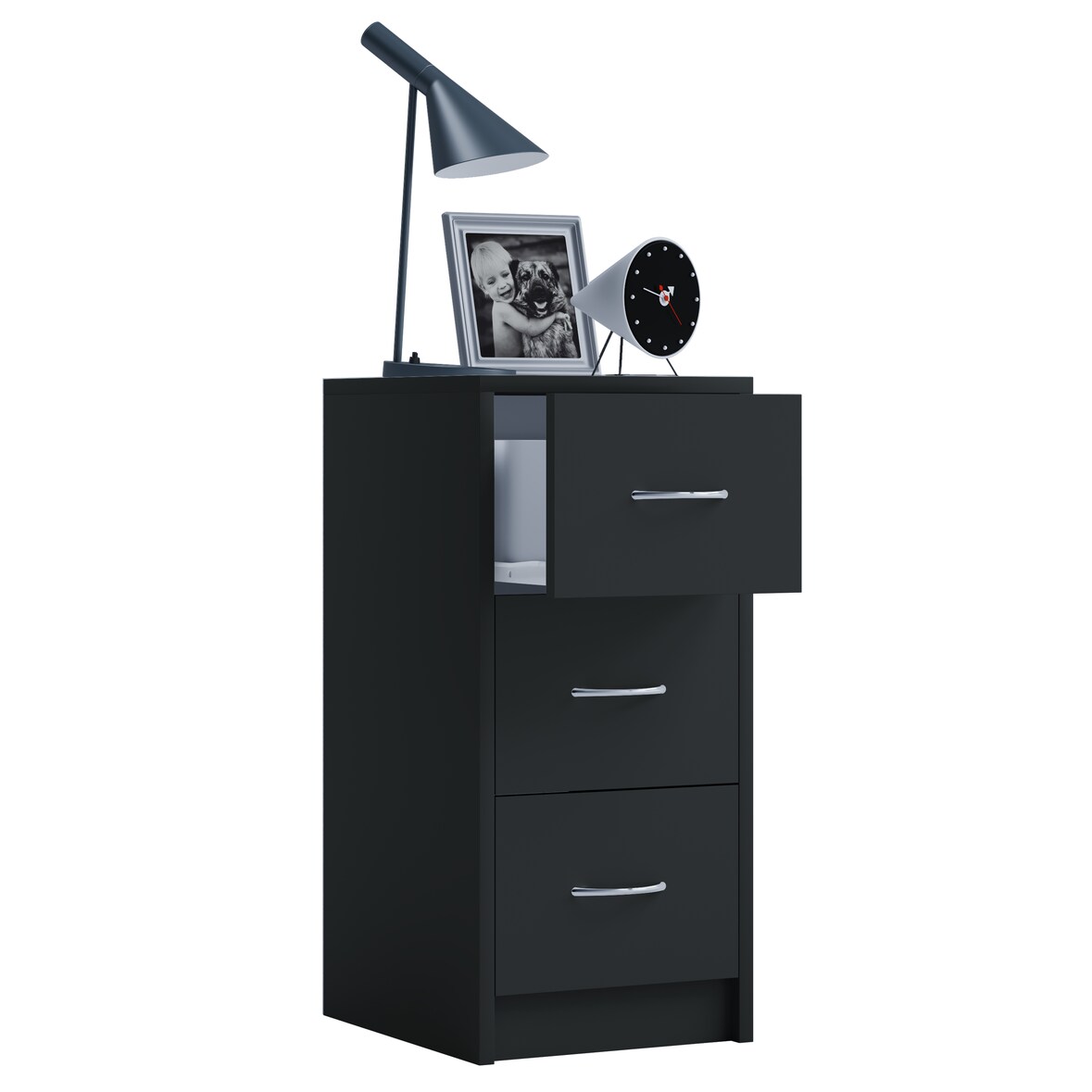 VCM Nachttisch Boxal Schwarz H. 65 x B. 33 x T. 35 cm