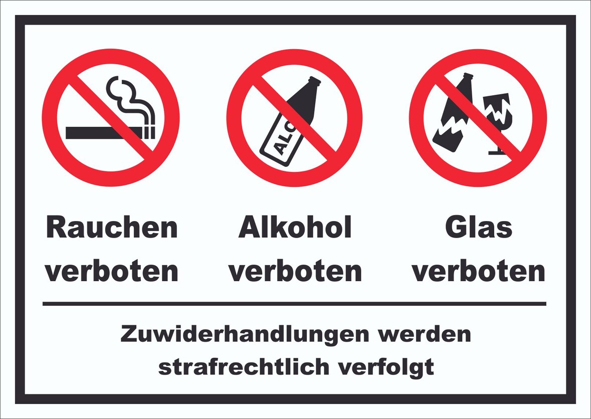 Schild Alkohol Rauchen Glas verboten A6 (105x148mm)