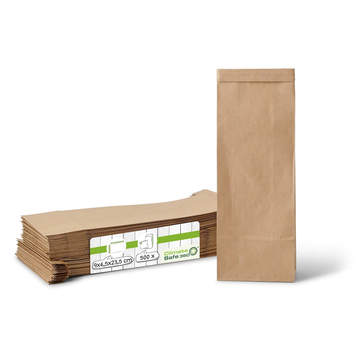 greenbox - bolsa de bloques S, 9 x 4,5 x 23,5 cm, lámina de PP, marrón, cinta con clip, papel kraft, 500 unidades.