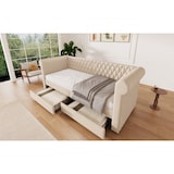 thumbnail of Schlafsofa Daybed 90x200 mit 2 Schubladen Stauraum, Leinenstoff Bezug, Armlehnen Rückenlehne, Tagesbett Gästebett Beige