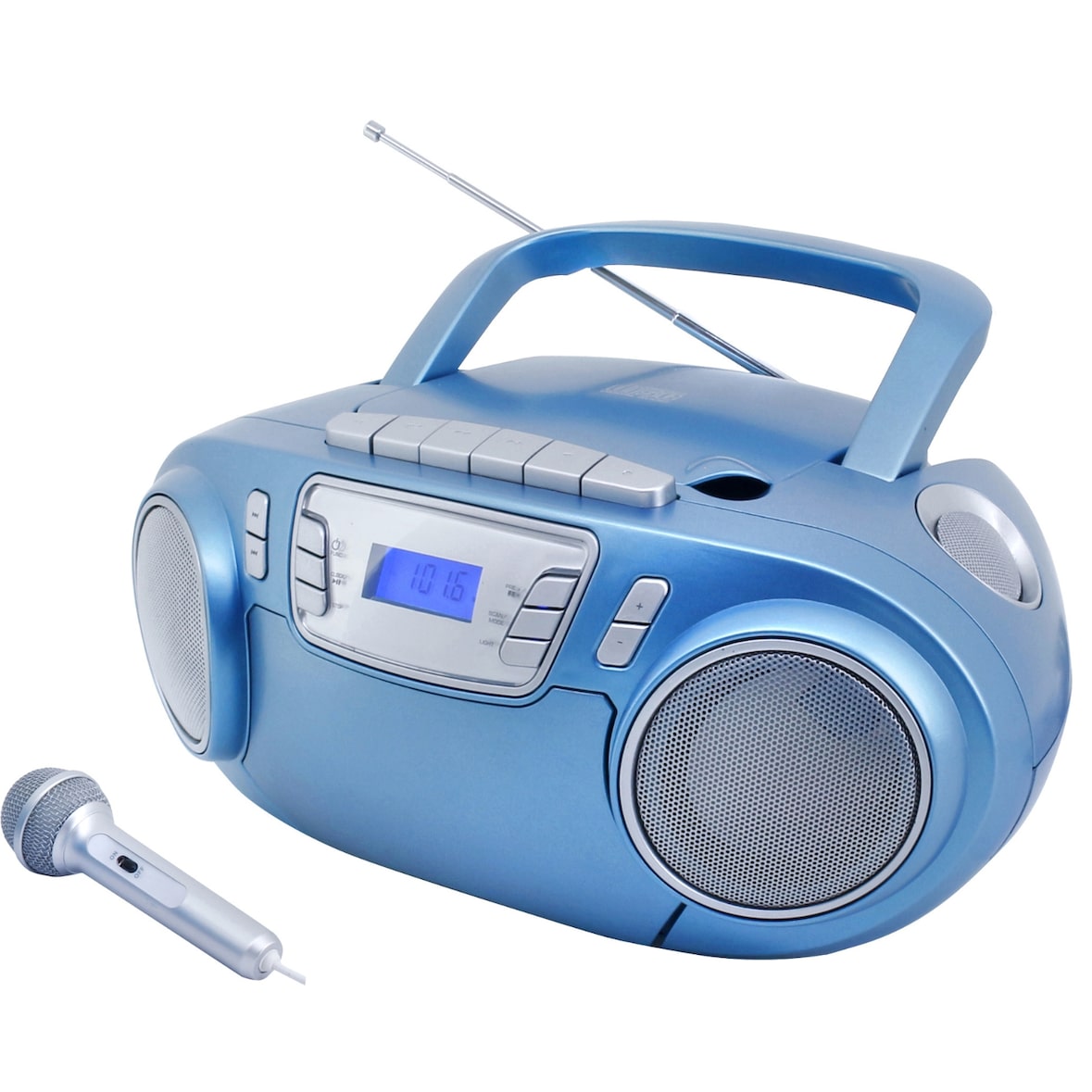 Soundmaster SCD5800BL tragbarer CD-Player Radiorecorder Kassettenrekorder USB AUX LED-Licht Karaoke inklusive Mikrofon Farbe Blau