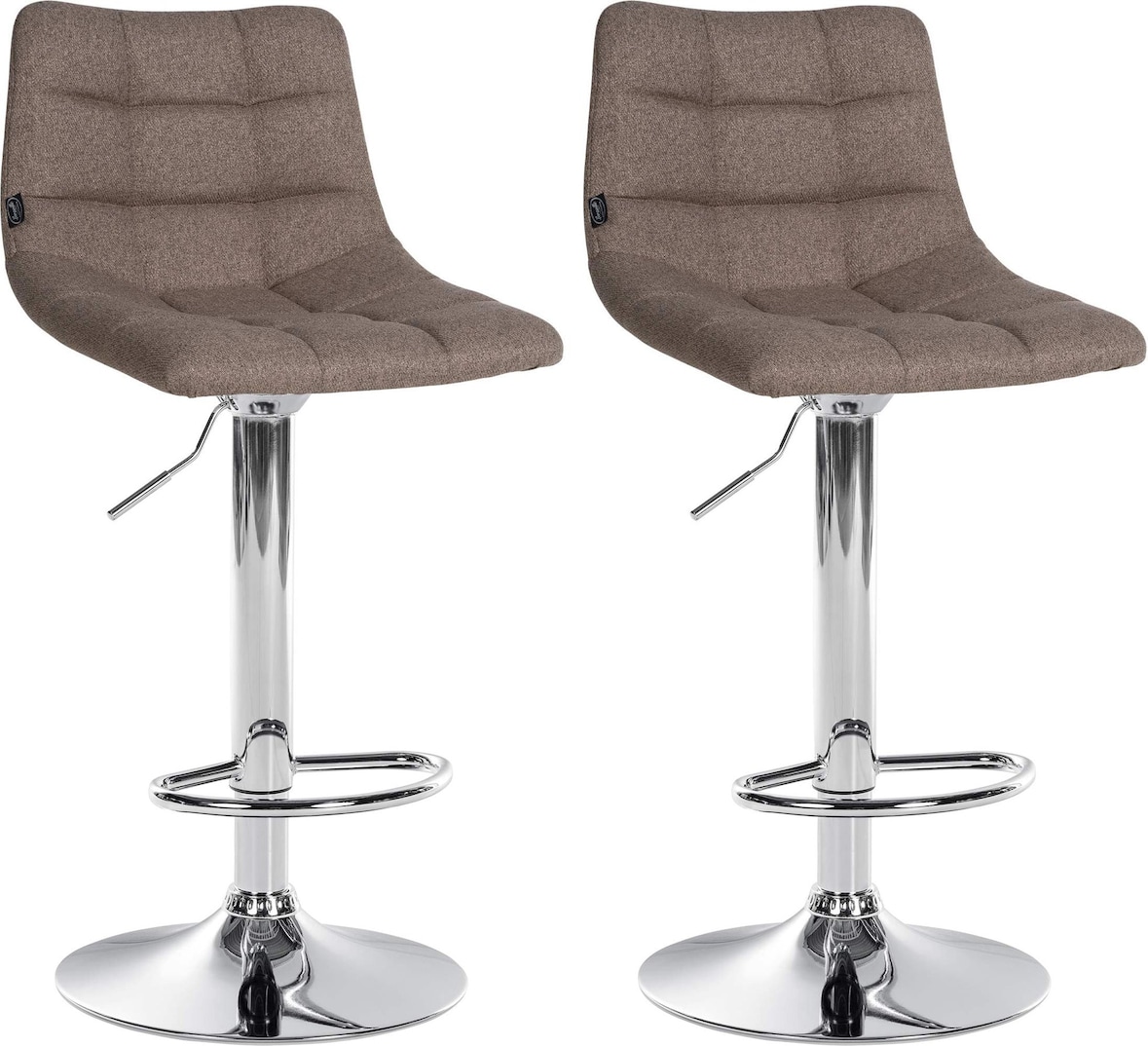 Décoshop26 - Set aus 2 modernen Barhockern in taupefarbenem Stoff mit Steppmuster und verchromtem Metallfuß in Trompetenform 10_0006044