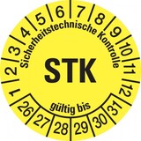 thumbnail of Prüfplakette ab 26, STK, gelb/schwarz, Folie, Ø 30 mm - Bogen = 10 Plaketten - 30 mm Folie selbstklebend