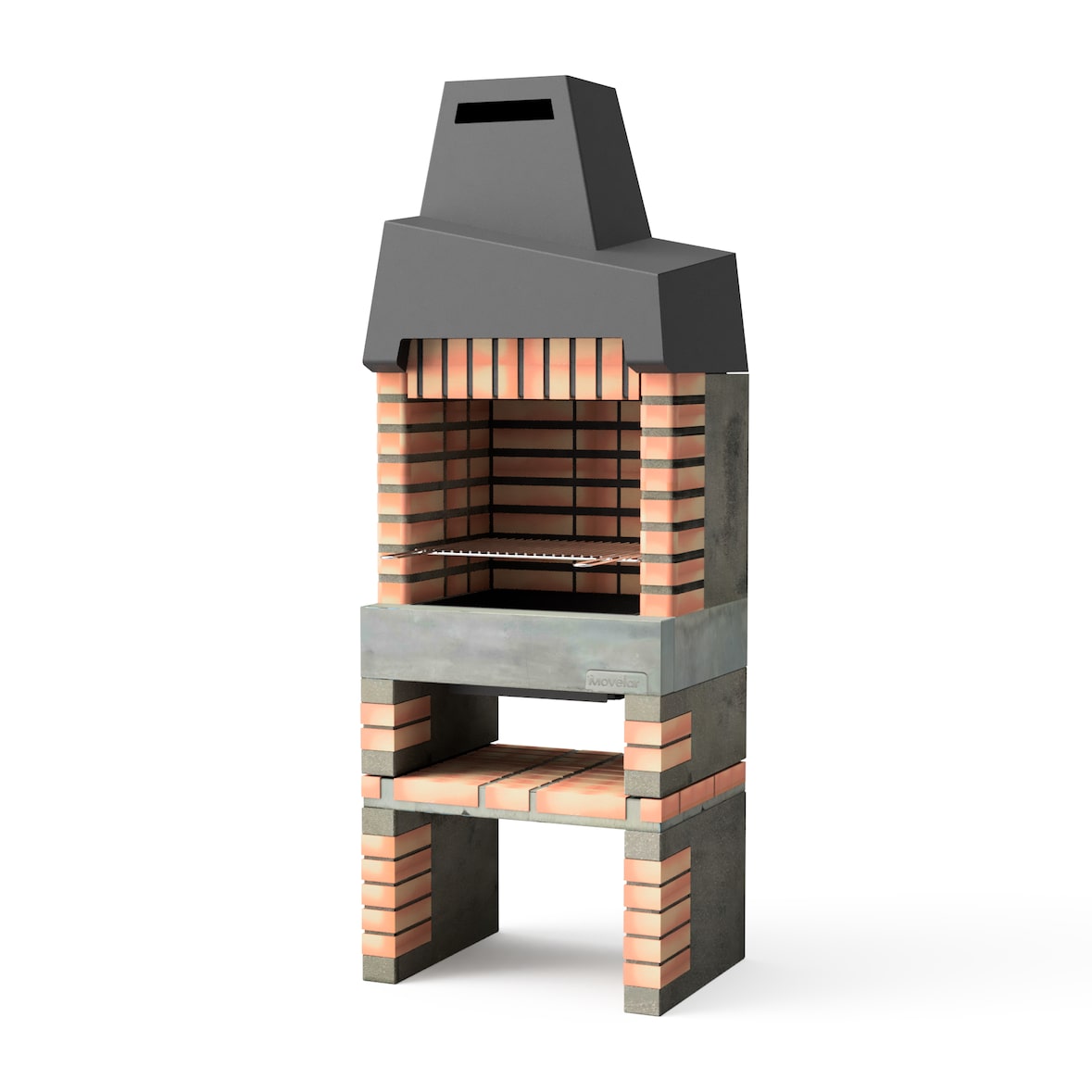 MF - Barbecue Prefabbricato in Muratura per Legna e Carbone Modello Cali Plus (Grigio, Arancione - 76,5 x 58 x 215 cm) REF: 8889/1 - Uso Esterno