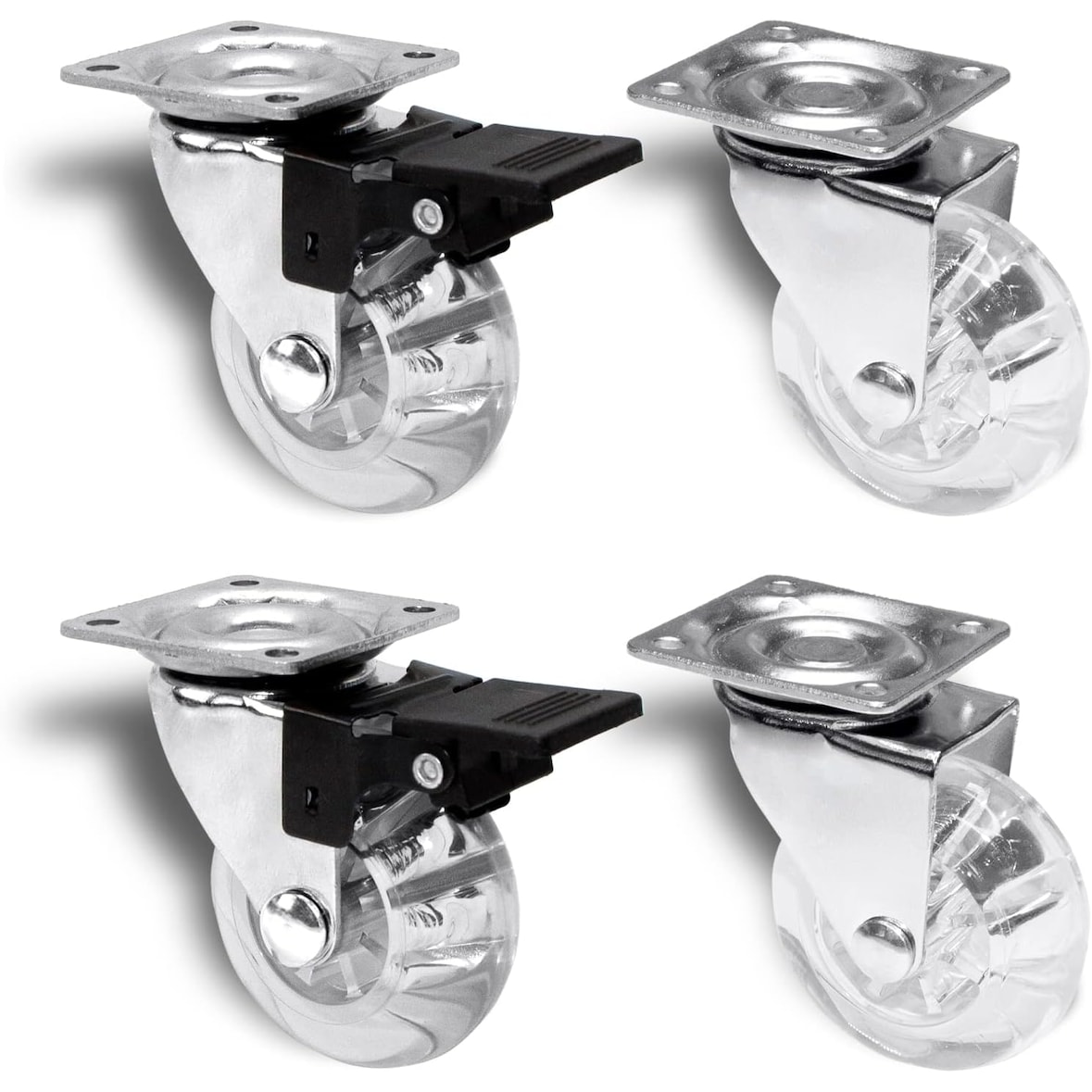 PRIOstahl Möbelrollen Transparente Rollen 50mm 2x Lenkrollen + 2x Bremsrollen