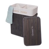 thumbnail of Wäschekorb HWC-C21, Laundry Wäschebox Wäschesammler Wäschebehälter, Bambus 2 Fächer 63x55x34cm 100l ~ dunkelgrau