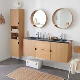 thumbnail of Meuble double vasque 140cm chêne STUDIO suspendu + miroir rond + colonne