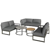 thumbnail of Garten-Lounge-Set aus Metall und Polyester in Grau, 3 Sofaelemente mit 2 Tischen, verstellbare Füße, inklusive Sitz- und Rückenkissen