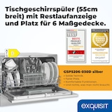 thumbnail of Exquisit Mini-Geschirrspüler, Tischspülmaschine, 55 cm breit, spülmaschine klein, Auto Türöffner, ECO-Modus, GSP5206-030D silber