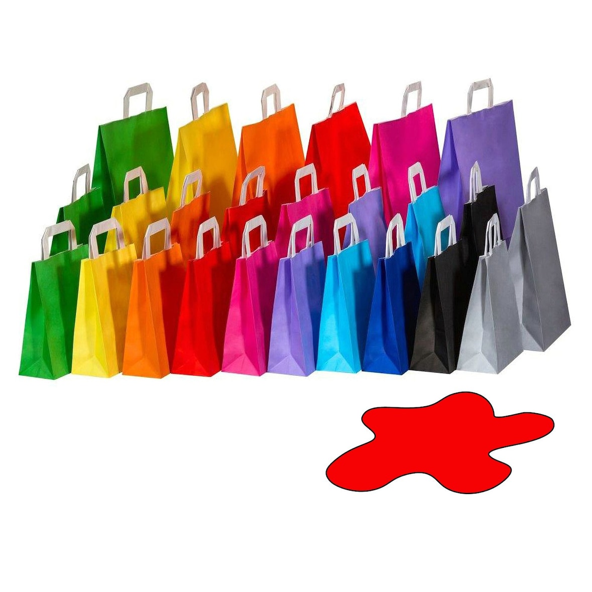 50x Papiertragetaschen Papiertaschen Flachhenkel 18x8x22cm rot 70gr.