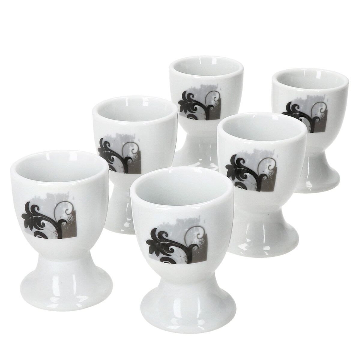 6er Set Black Flower Eierbecher  6 Personen Planzen-Dekor schwarz - 6 x Eierbecher