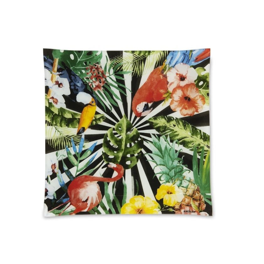 Excelsa Platte/Tablett Tropical Chic Glas 30x2,5x30 cm Bunt