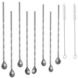 thumbnail of Intirilife 8x Strohhalmlöffel aus Edelstahl in Silber mit 19 cm Länge, 2 schmale Bürsten zum Reinigen und eine Aufbewahrungstasche aus Leinen