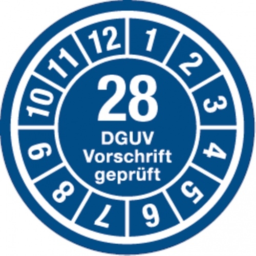 Dreifke® Prüfplakette DGUV "28" blau/weiß (alte Norm: UVV) - 35 mm Folie selbstklebend, 10 St