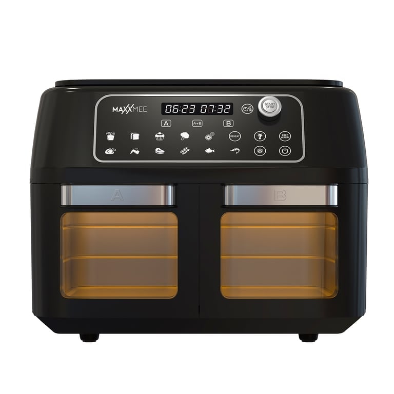 MAXXMEE Heißluft-Fritteuse Doppelkammer 11l - Kombination aus Heißluftofen, Grill & Fritteuse mit 2 XXL-Frittierfächern je 5,5l - Digitales Bedienfeld