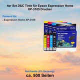 thumbnail of 4er Set D&C Tinte für Epson Expression Home XP-3105 Drucker