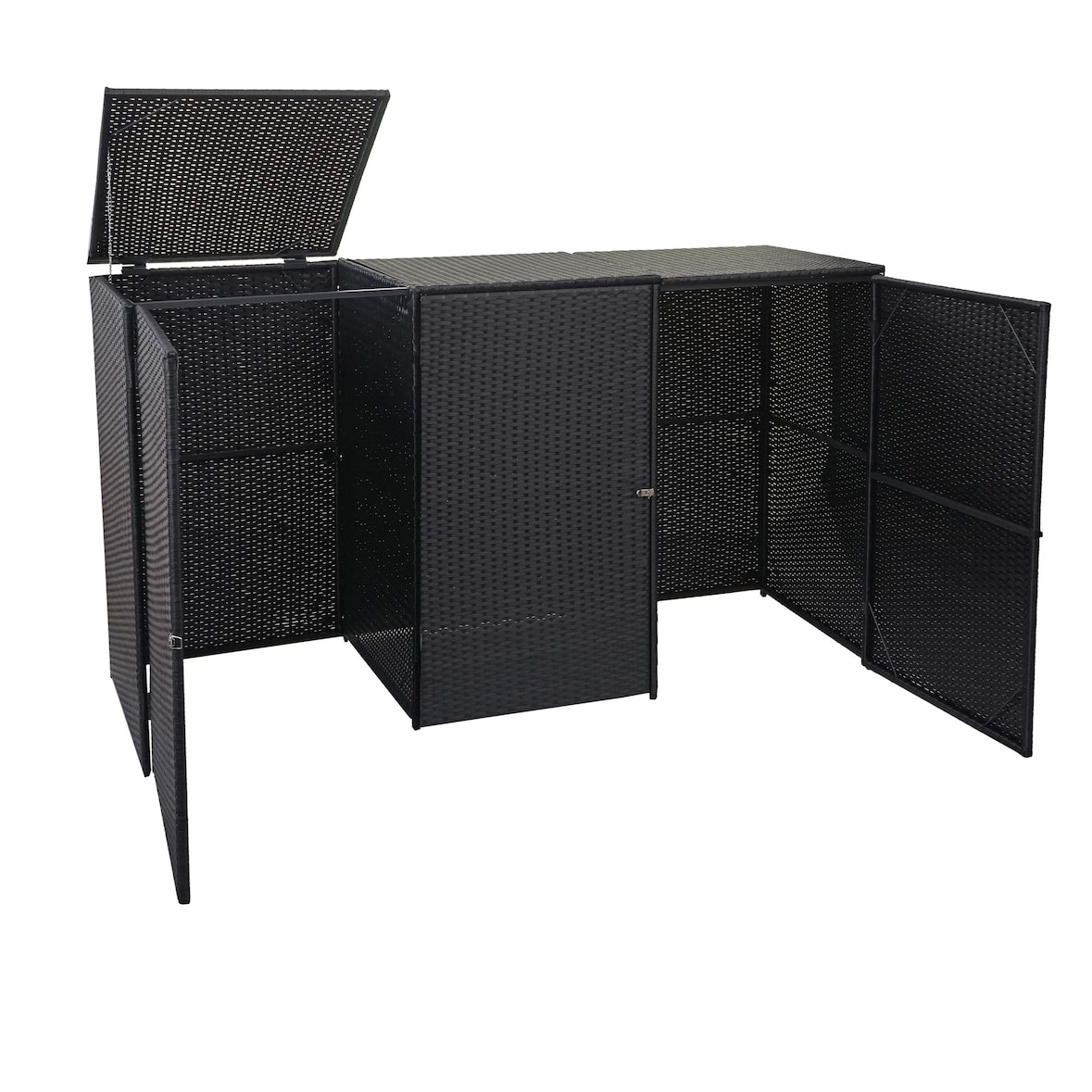 Décoshop26 - Abri de poubelles extérieur conteneurs à ordures avec couvercle jusqu'à 3 bacs en poly rotin noir 3x120 litres 04_0000952