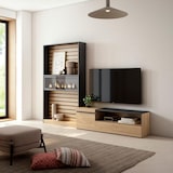 thumbnail of Wohnzimmer-TV-Schrank, Wohnwand-System, 260x35x186cm, Für TV-Geräte bis 65“, Elektrokamin, Modern, Eiche und Schwarz _ 88_7