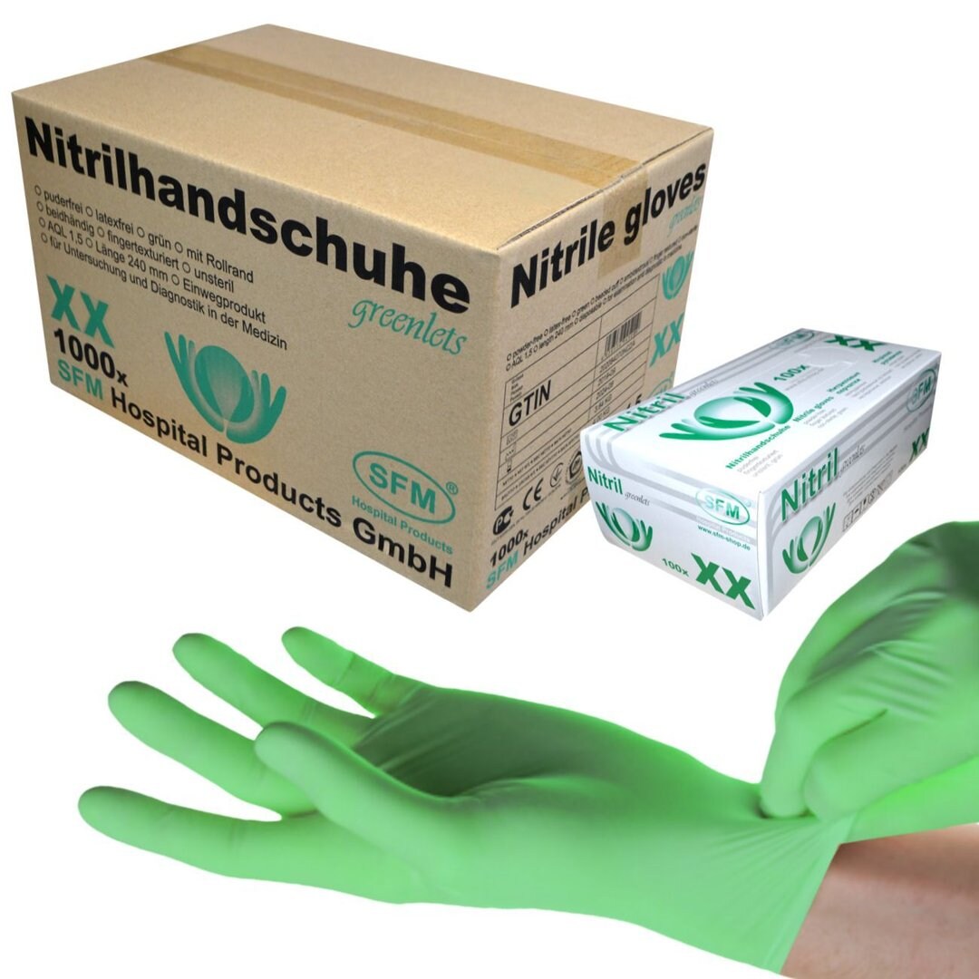 SFM ® GREENLETS : XS Nitrilhandschuhe puderfrei F-tex grün (1000)