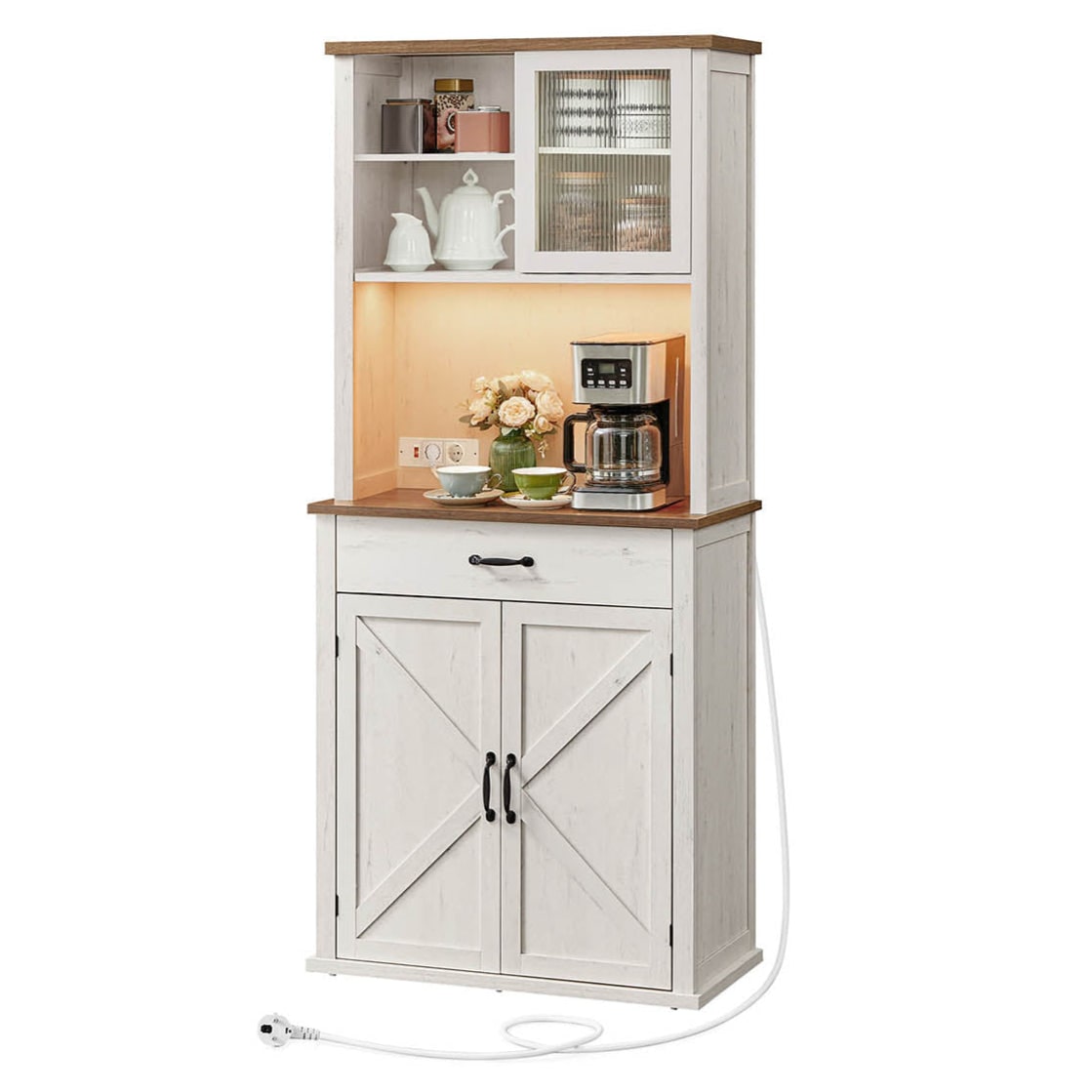 Helloshop26 - Buffet meuble de rangement avec lumières et chargeur placard de cuisine avec portes et tiroirs buffet meuble à café 12_0006414