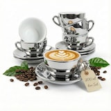 thumbnail of Muvell 6er Cappuccino / Kaffee-Set "Bari" inkl. Tasse 200ml + Untertasse 16cm, chrome