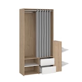 thumbnail of Kimmy Offener Kleiderschrank, mit Vorhang, 2 Schubladen, Schuhschrank Walnuss Dekor, weiß, Vorhang hellgrau.