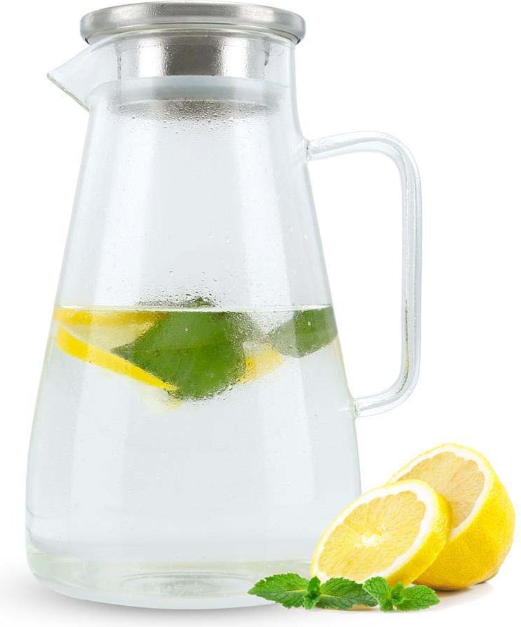 Intirilife Karaffe in KLAR - 1,8l Krug mit Henkel und Deckel hitzebeständig geeignet für heiße und kalte Getränke, Tee, Kaffee, Wasser uvm.
