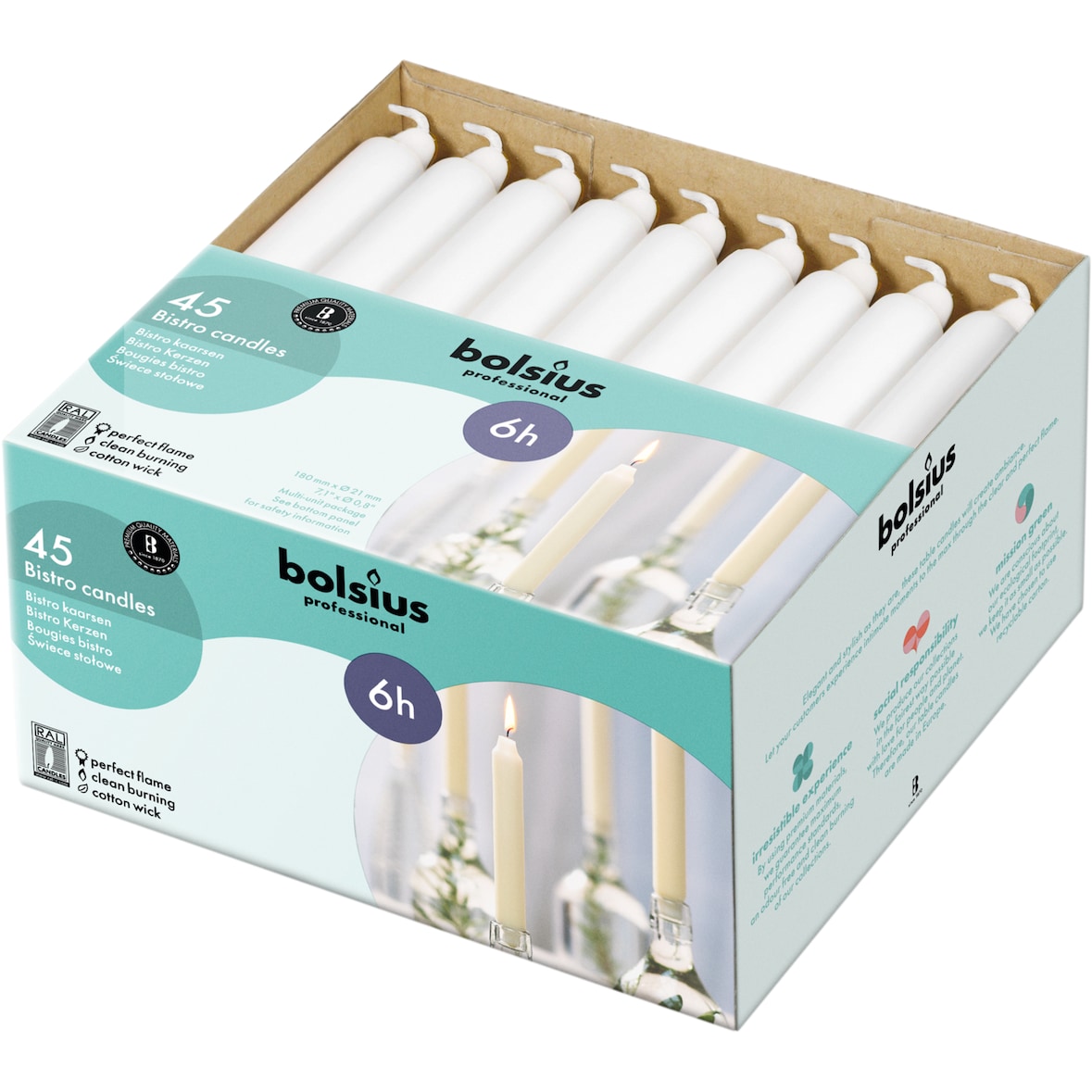 Bougies bistro 177mm blanches | Bolsius - P963