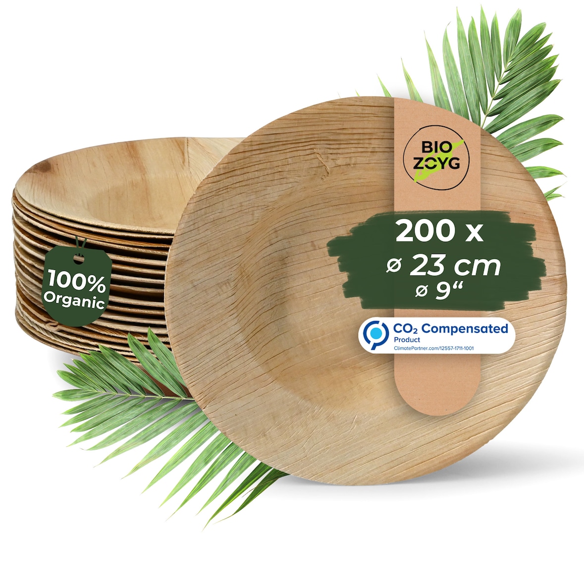 BIOZOYG 200 Stück tiefe Einwegteller Ø 23cm Suppenteller Palmblatt-Teller, Schale für Suppe und Eintöpfe, Partys und Catering, biologisch abbaubar
