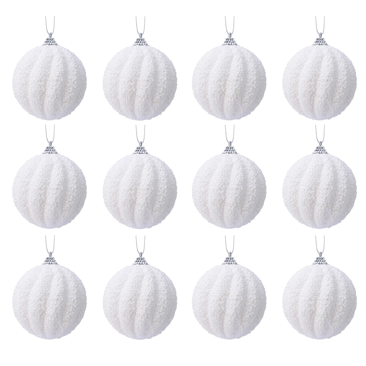12 Weihnachtskugeln 8cm Kunststoff Glitzer geriffelt Styropor Christbaumkugeln