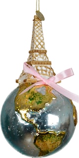 thumbnail of Christbaumschmuck Glas 15,5cm Globus mit Eiffelturm Figur zum Aufhängen - Weihnachtsbaum Anhänger Weihnachten Weihnachtsbaumschmuck Paris Blau Grün