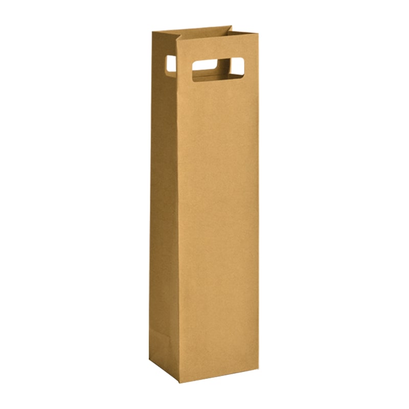 Tasche für 1 Flasche aus braunem Kraftpapier mit ausgeschnittenen Griffen 11 + 9 x 42 cm je 200 - Gimex