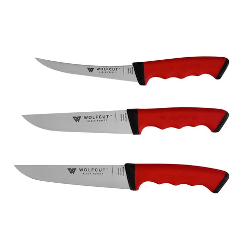 WOLFCUT SoftGrip Serie - Metzgermesser-Set 3-tlg. - Ausbeinmesser, Stechmesser, Fleischermesser
