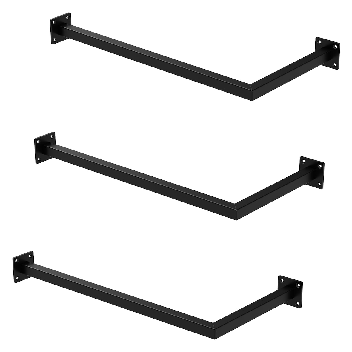 ML-Design Kleiderstange Übereck 3er Set, L-Form T 30 × B 60 cm, Schwarz Stahl – Kleiderständer Wandmontage, inkl. Montagematerial