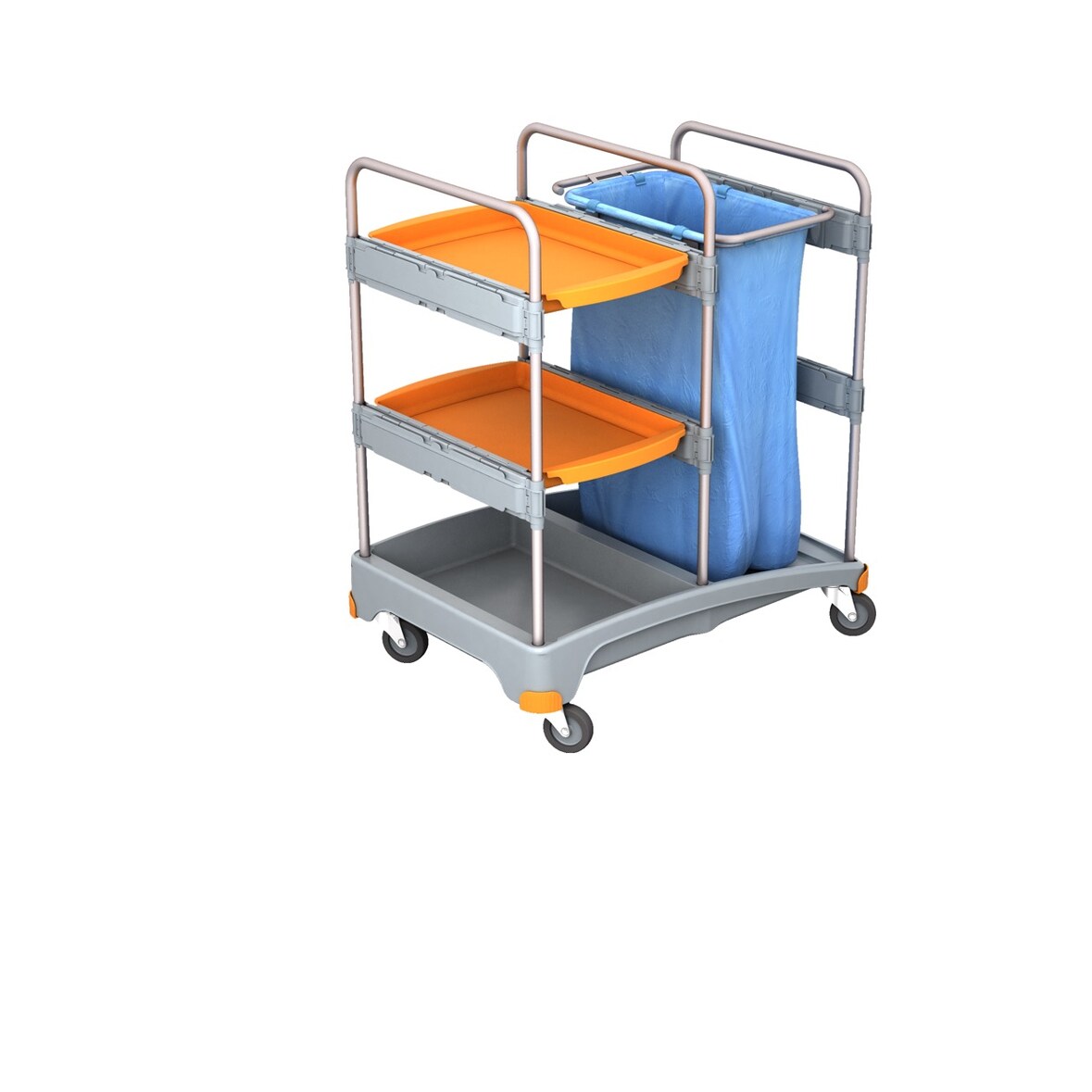 CleanSV® Reinigung®swagen Abfallwagen mit 2 Ablagen aus PE, 3 Ablagen, 57,5 cm x 64cm x 112 cm