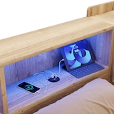 thumbnail of Merax Einzelbett 90x200cm, Stauraumbett mit LED, USB & Schreibtisch, Regalen & Schubladen, Holz, Naturfarbe