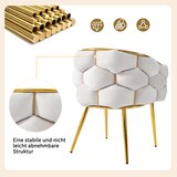 thumbnail of Esszimmerstuhl Samt Beige 44x41x74 cm mit goldfarbenem Rückengestell, Metallbeinen und verstellbaren Bodenausgleichern, komfortabel