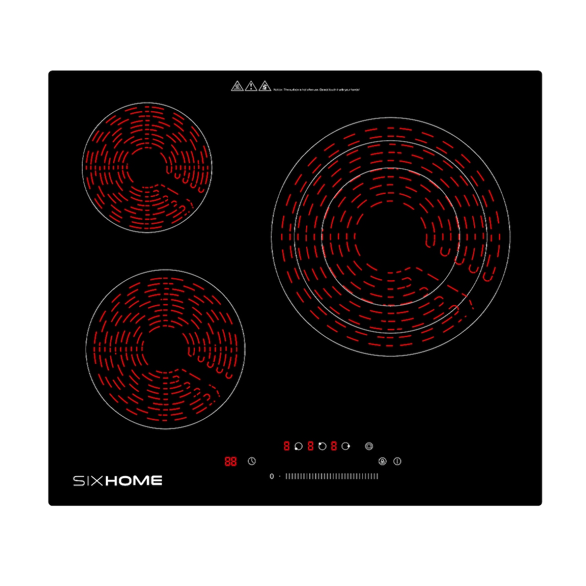 SIXHOME Placa vitrocerâmica SXHPV60N1, 60 cm, 3 zonas, 5700 W, zona tripla adaptável, controlo tátil, temporizador, bloqueio infantil, vidro