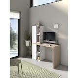 thumbnail of Escritorio 640 de la colección NELLE, roble y blanco, encimera en cascada y estantería con armario lateral, de HERDASA.