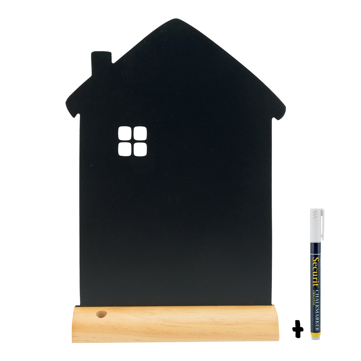 Securit® Quadro de mesa - Silhueta Casa - Base em madeira - Marcador de giz incluído