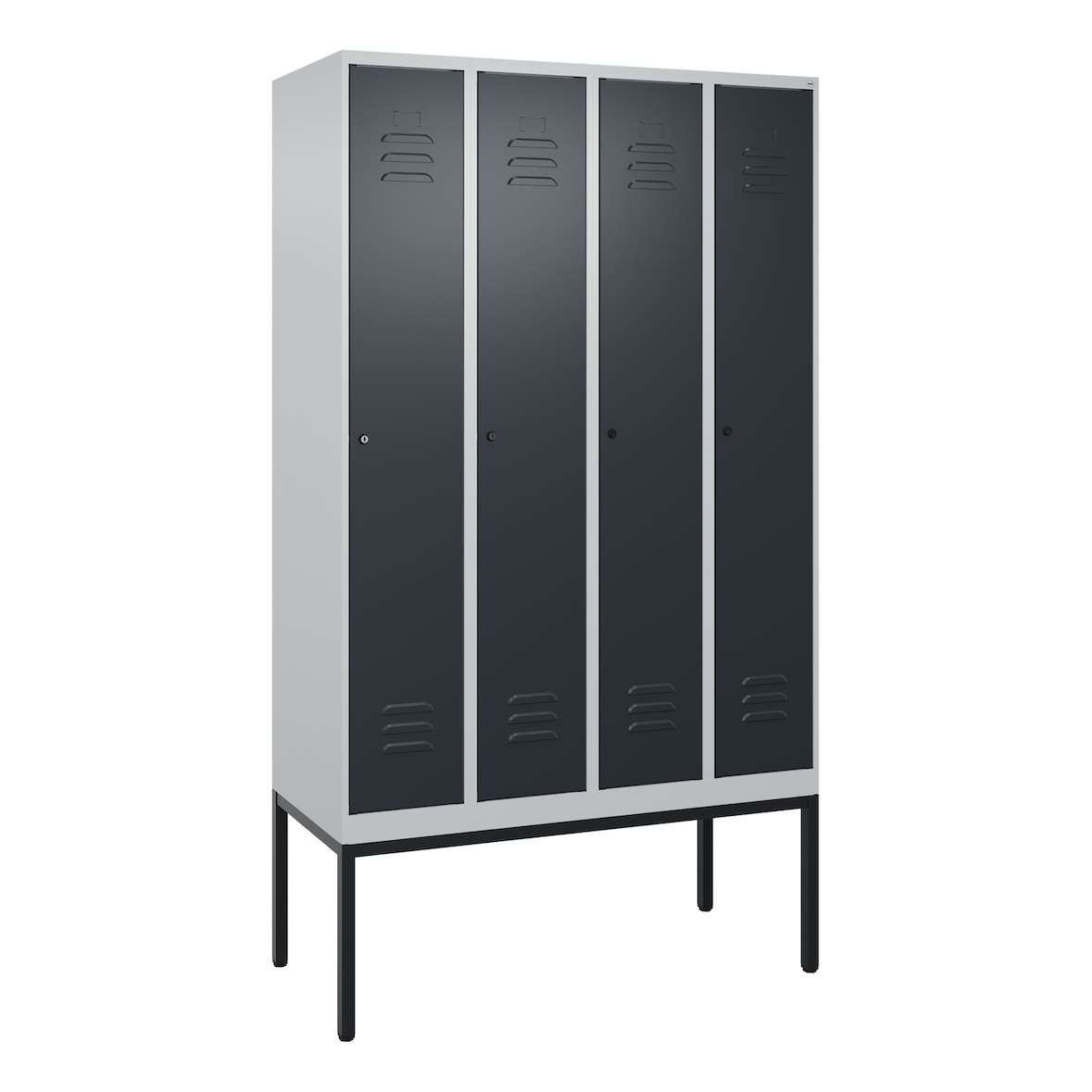 C+P Spind Classic PLUS, Gestell, 4 Abteile, HxBxT 212x120x50cm, Zylinderschloss, Hellgrau/Anthrazit von PROREGAL