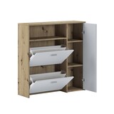 thumbnail of Scarpiera Mobile Portascarpe Salvaspazio Ingresso Con 2 Ribalte Doppia Profondità 4 Vani A Giorno Design Moderno 91.5x94x26.6 Cm Bianco Rovere