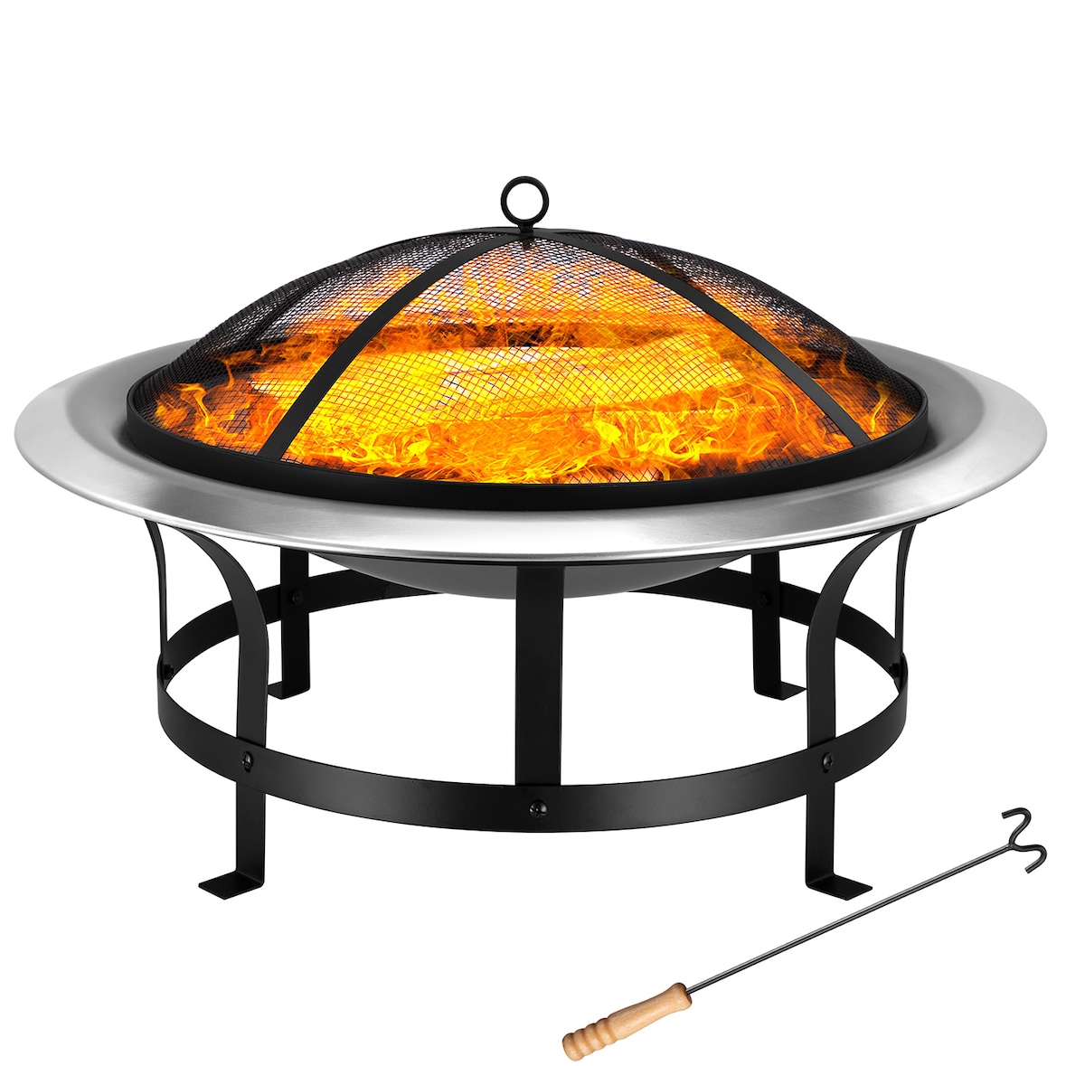 GARDEBRUK® Feuerschale mit Funkenschutz Schürhaken Edelstahl Ø75cm Feuerstelle Feuerkorb Terrassenofen Grill Garten