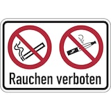 thumbnail of Verbotsschild, Kombischild, Zigarette/E-Zigarette, Rauchen verboten, praxisbewährt - 300 x 200 x 1.5 mm Kunststoff