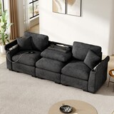 thumbnail of Dreisitzer-Sofa 242×80×88 mit Klapptisch USB-Anschluss Getränkehalter Stauraum Loungebett Couch Wohnzimmer – Grau