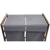 thumbnail of Cesto para roupa suja HWC-B60, Cesto para roupa suja, madeira maciça 2 compartimentos 60x60x33cm 68l ~ castanho, tampa cinzenta