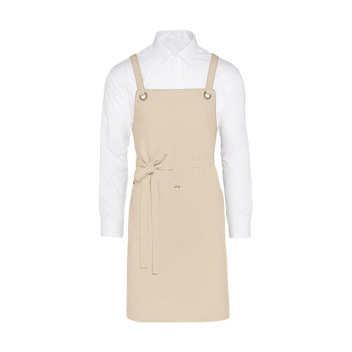 PROVENCE - Crossover Eyelets Bib Apron with Pocket: One Size / Natural