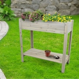 thumbnail of Hochbeet Balkon Holz KLEO - Inkl. Vlies & Handschuhe | Pflanzkasten hoch Blumenkasten aus Tannenholz Kräuterbeet Wetterfest, Grauweiß