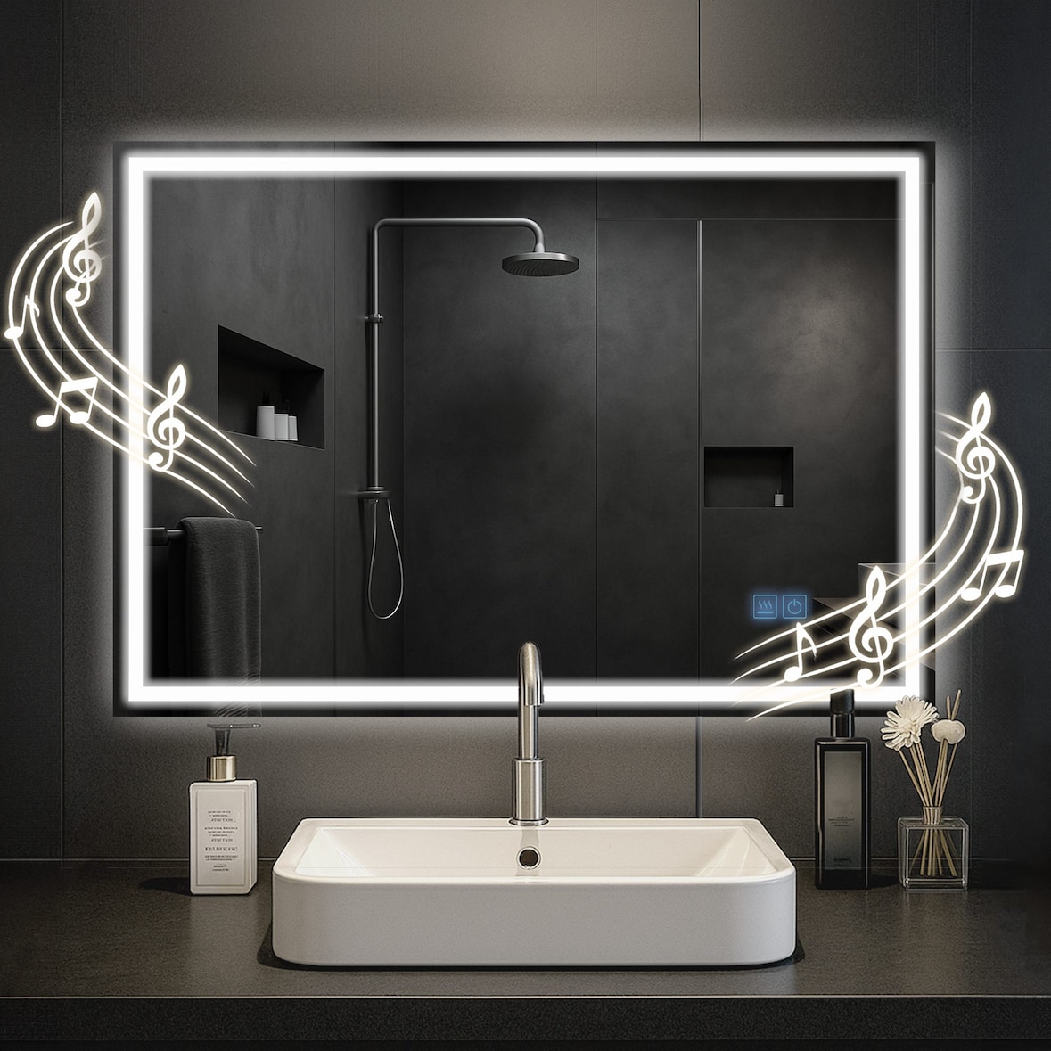 Miroir de Salle de Bain Jaffrey avec Bluetooth 70x100 cm